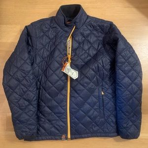 NWT Barbour Mens Great Coat Navy/Org (diamond quilt)